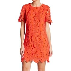 ENGLISH FACTORY FLORAL LACE ORANGE MINI DRESS